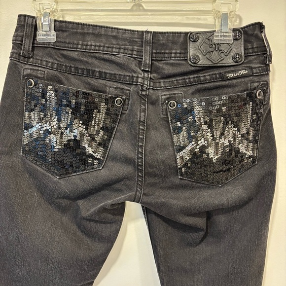 Miss Me Black Skinny Jeans Raw Hem Sequins Pockets Western Goth Embellished - Picture 8 of 12